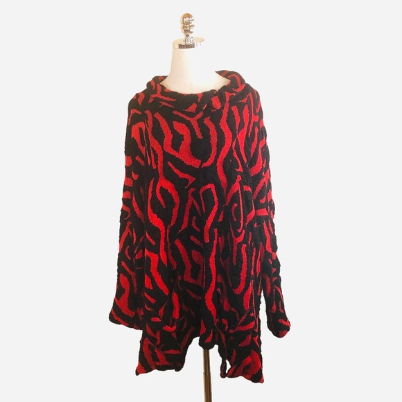 Transparente Sweater Dress M/L Red Black Abstract Cowl Neck Pullover Germany - Picture 1 of 11
